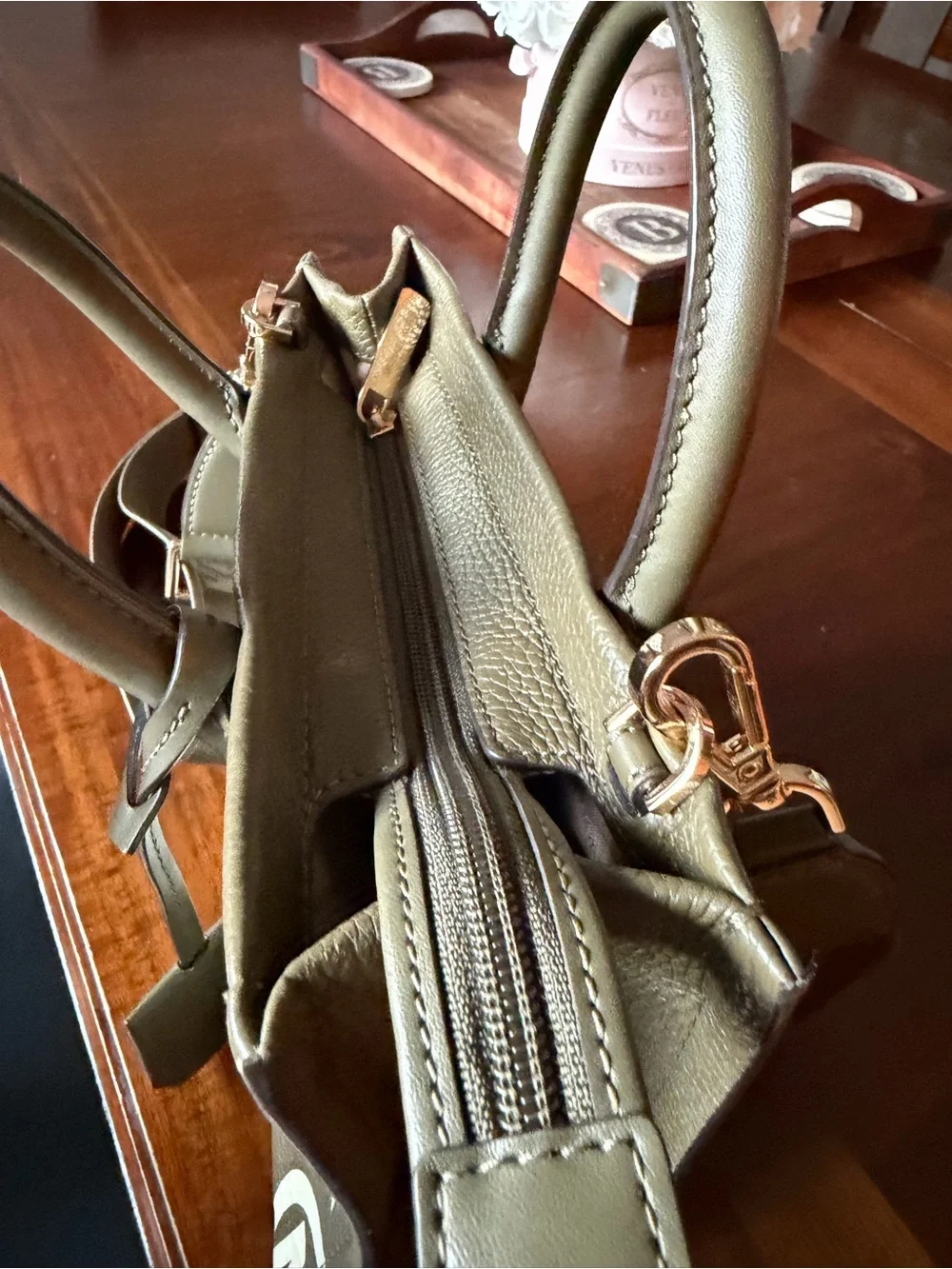 MICHAEL Michael Kors Olive Green Logo Crossbody Bag White MK Print 35T4G4FC7L
